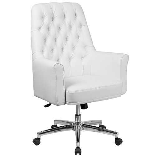 Rent to own Alamont Home - Hansel Traditional Mid-Back Traditional Tufted LeatherSoft Executive Swivel Office Chair - White