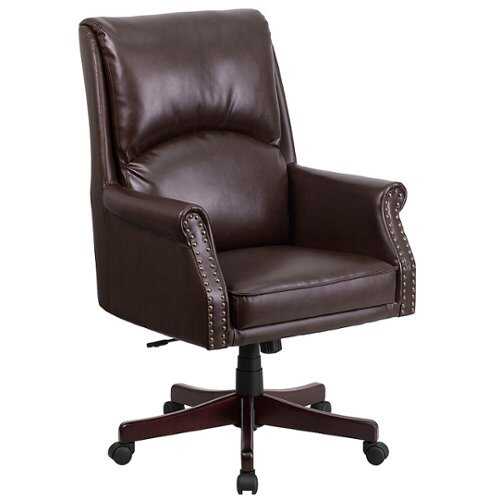 Rent to own Alamont Home - Hansel Traditional High Back Pillow Back LeatherSoft Executive Swivel Office Chair with Arms - Brown