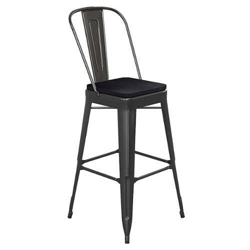 Rent to own Alamont Home - Kai All-Weather Commercial Bar Stool with Removable Back/Poly Seat - Black/Black