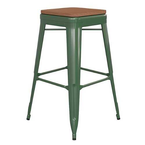 Rent to own Alamont Home - Kai Indoor/Outdoor Backless Bar Stool with Poly Seat - Green/Teak