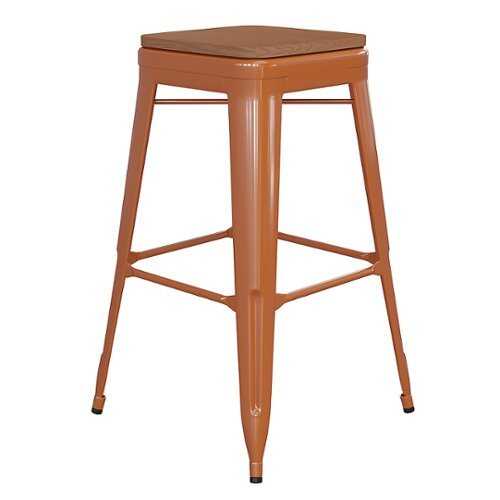 Rent to own Alamont Home - Kai Indoor/Outdoor Backless Bar Stool with Poly Seat - Orange/Teak