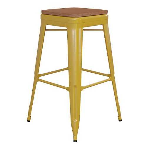 Rent to own Alamont Home - Kai Indoor/Outdoor Backless Bar Stool with Poly Seat - Yellow/Teak