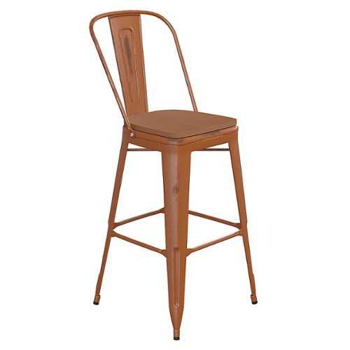 Rent to own Alamont Home - Carly All-Weather Bar Height Stool with Poly Resin Seat - Orange/Teak