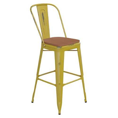Rent to own Alamont Home - Carly All-Weather Bar Height Stool with Poly Resin Seat - Yellow/Teak