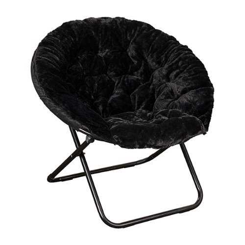 Rent to own Alamont Home - Folding XL Faux Fur Saucer Chair for Dorm or Bedroom - Black/Black