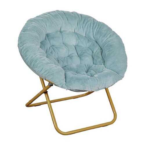 Rent to own Alamont Home - Folding XL Faux Fur Saucer Chair for Dorm or Bedroom - Dusty Aqua/Soft Gold