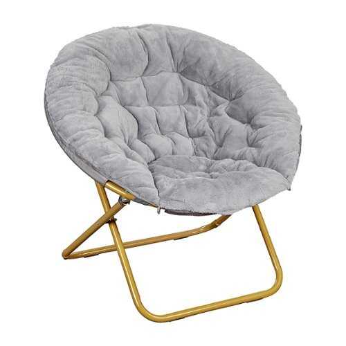 Rent to own Alamont Home - Kids Folding Faux Fur Saucer Chair for Playroom or Bedroom - Gray/Soft Gold