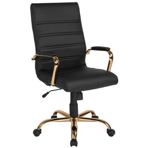 Rent to own Alamont Home - Whitney High Back Modern Leather/Faux Leather Executive Swivel Office Chair - Black LeatherSoft/Gold Frame