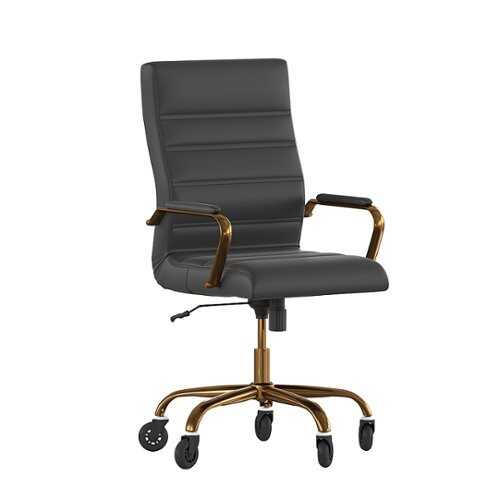 Rent to own Alamont Home - Executive Chair on Skate Wheels - Black LeatherSoft/Gold Frame