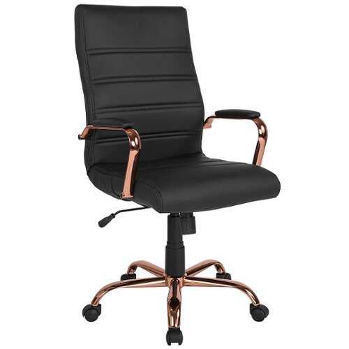 Rent to own Alamont Home - Whitney High Back Modern Leather/Faux Leather Executive Swivel Office Chair - Black LeatherSoft/Rose Gold Frame