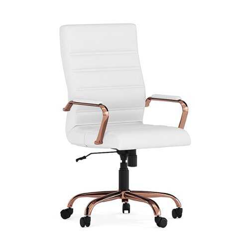 Rent to own Alamont Home - Whitney High Back Modern Leather/Faux Leather Executive Swivel Office Chair - White LeatherSoft/Rose Gold Frame