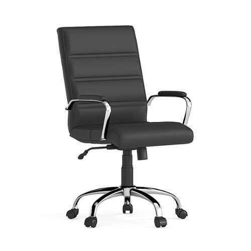 Rent to own Alamont Home - Whitney Mid-Back Modern Leather/Faux Leather Executive Swivel Office Chair - Black LeatherSoft/Chrome Frame