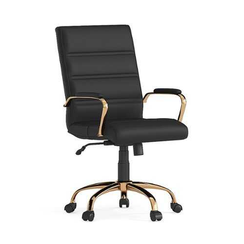 Rent to own Alamont Home - Whitney Mid-Back Modern Leather/Faux Leather Executive Swivel Office Chair - Black LeatherSoft/Gold Frame