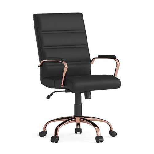 Rent to own Alamont Home - Whitney Mid-Back Modern Leather/Faux Leather Executive Swivel Office Chair - Black LeatherSoft/Rose Gold Frame
