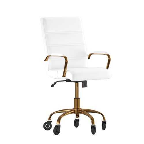 Rent to own Alamont Home - Executive Chair on Skate Wheels - White LeatherSoft/Gold Frame