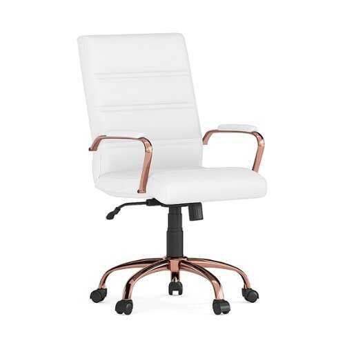 Rent to own Alamont Home - Whitney Mid-Back Modern Leather/Faux Leather Executive Swivel Office Chair - White LeatherSoft/Rose Gold Frame