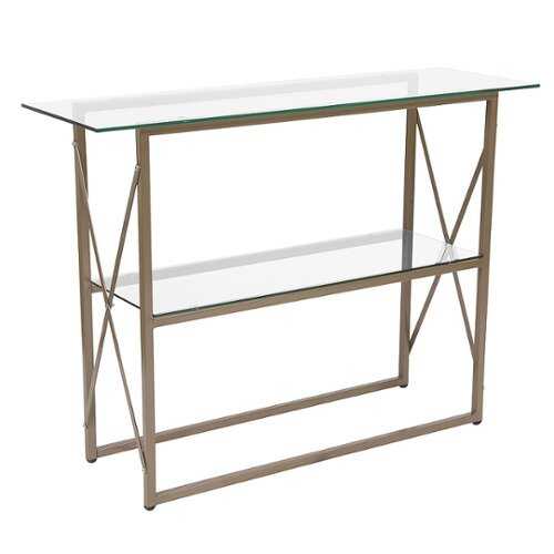 Rent to own Alamont Home - Mar Vista Collection Glass Console Table with Criss Cross Matte Frame - Clear/Matte Gold