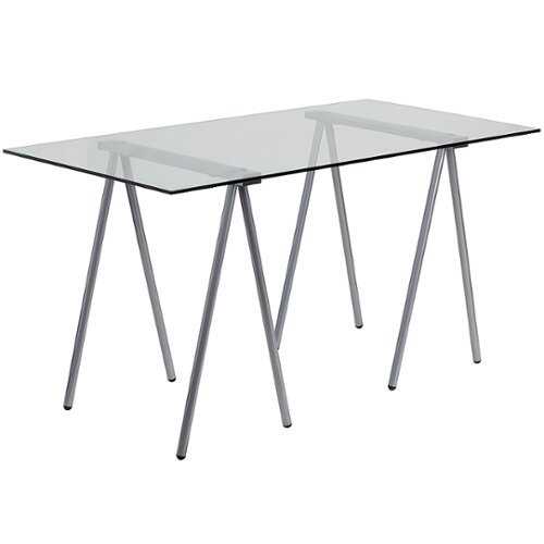 Rent to own Alamont Home - Rectangle Contemporary Glass  Home Office Desk with Metal Frame - Clear/Chrome