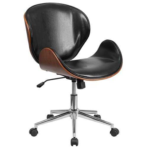 Rent to own Alamont Home - Tana Contemporary Leather/Faux Leather Executive Swivel Office Chair - Black LeatherSoft/Walnut Frame