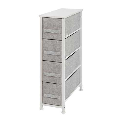 Rent to own Alamont Home - 4 Drawer Slim Wood Top Cast Iron Frame Vertical Storage Dresser with Easy Pull Fabric Drawers - White/Gray