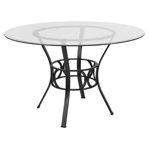 Rent to own Alamont Home - Carlisle 48'' Round Glass Dining Table with Crescent Style Metal Frame - Clear Top/Black Frame