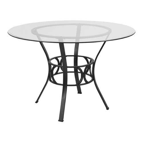 Rent to own Alamont Home - Carlisle 45'' Round Glass Dining Table with Crescent Style Metal Frame - Clear Top/Black Frame