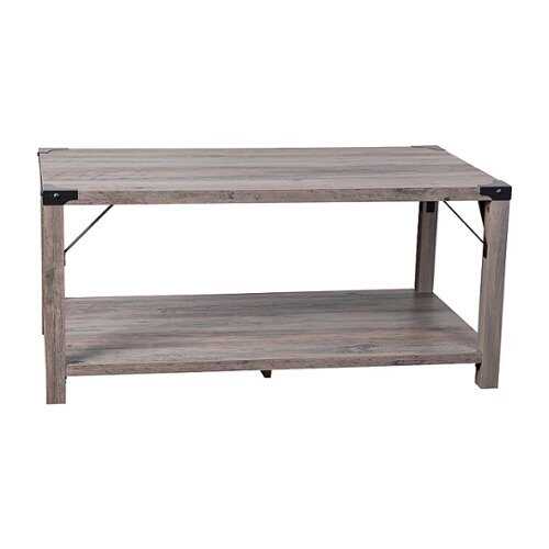 Rent to own Alamont Home - 2-Tier Coffee Table with Metal Side Braces and Corner Caps - Gray Wash