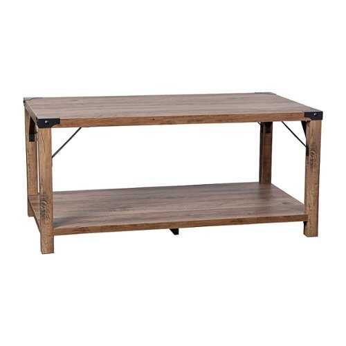 Rent to own Alamont Home - 2-Tier Coffee Table with Metal Side Braces and Corner Caps - Rustic Oak
