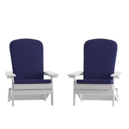 Rent to own Alamont Home - Charlestown Indoor/Outdoor Folding Adirondack Chairs with Cushions - Set of 2 - White/Blue