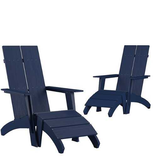 Rent to own Alamont Home - Sawyer Set of 2 Indoor/Outdoor 2-Slat Adirondack Style Chairs & Footrests in - Navy