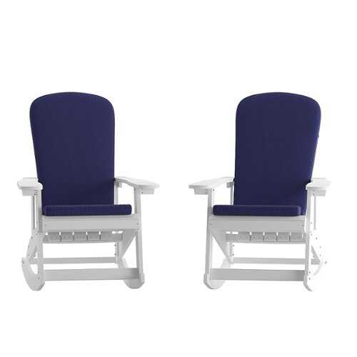 Rent to own Alamont Home - Savannah Indoor/Outdoor Rocking Adirondack Chairs with Cushions - Set of 2 - White/Blue