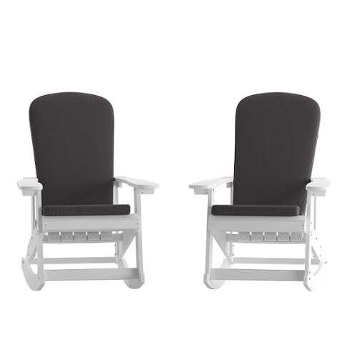 Rent to own Alamont Home - Savannah Indoor/Outdoor Rocking Adirondack Chairs with Cushions - Set of 2 - White/Gray