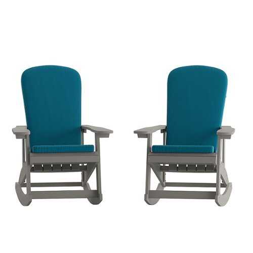 Rent to own Alamont Home - Savannah Indoor/Outdoor Rocking Adirondack Chairs with Cushions - Set of 2 - Gray/Teal
