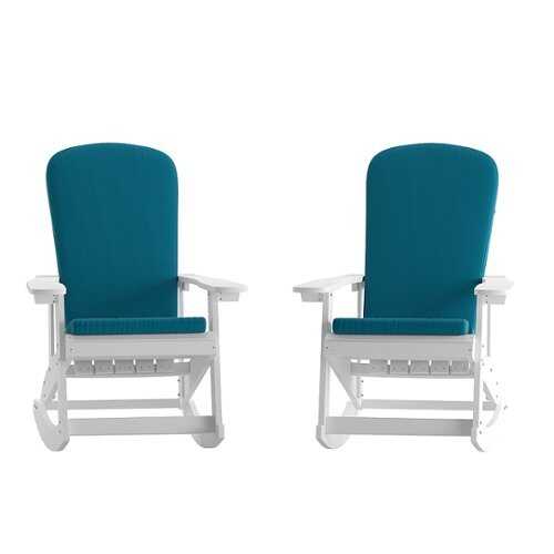 Rent to own Alamont Home - Savannah Indoor/Outdoor Rocking Adirondack Chairs with Cushions - Set of 2 - White/Teal