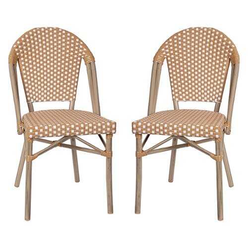 Rent to own Alamont Home - Lourdes 2 Pack All-Weather Commercial Paris Chairs with Bamboo Print Frame - Natural & White/Light Natural Frame