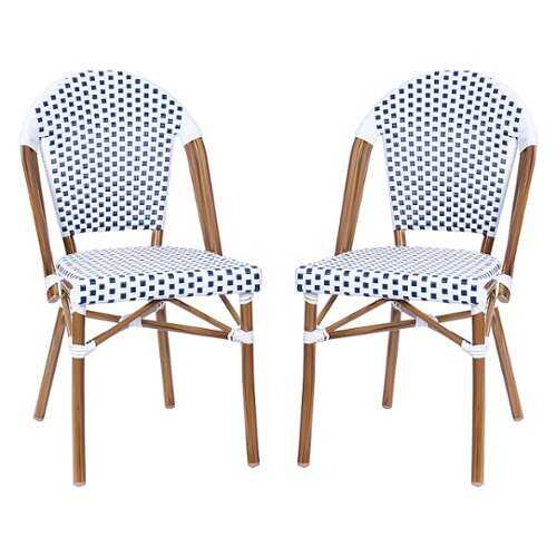 Rent to own Alamont Home - Lourdes 2 Pack All-Weather Commercial Paris Chairs with Bamboo Print Frame - White & Gray/Natural Frame
