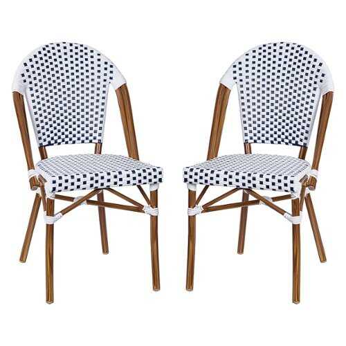 Rent to own Alamont Home - Lourdes 2 Pack All-Weather Commercial Paris Chairs with Bamboo Print Frame - White & Navy/Natural Frame