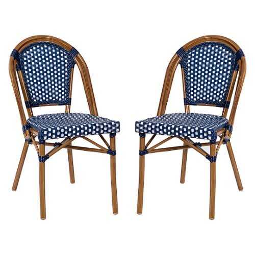 Rent to own Alamont Home - Bordeaux 2 Pack All-Weather Commercial Paris Chairs with Bamboo Print Frame - Navy & White/Natural Frame
