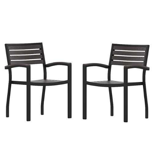 Rent to own Alamont Home - Lark 2 Pack All-Weather Black Aluminum Patio Stack Chairs - Gray Wash Teak