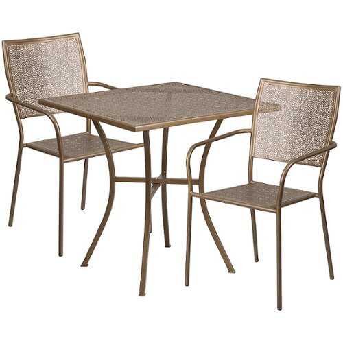 Rent to own Alamont Home - Oia Outdoor Square Contemporary Metal 3 Piece Patio Set - Gold