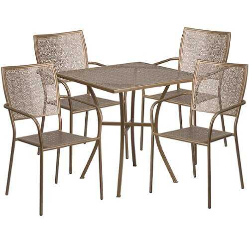 Rent to own Alamont Home - Oia Outdoor Square Contemporary Metal 5 Piece Patio Set - Gold