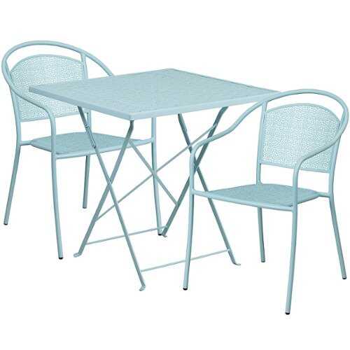 Rent to own Alamont Home - Oia Outdoor Square Contemporary Metal 3 Piece Patio Set - Sky Blue