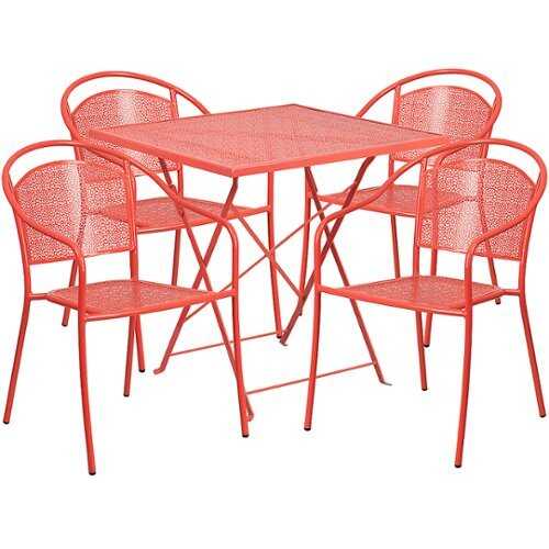 Rent to own Alamont Home - Oia Outdoor Square Contemporary Metal 5 Piece Patio Set - Coral