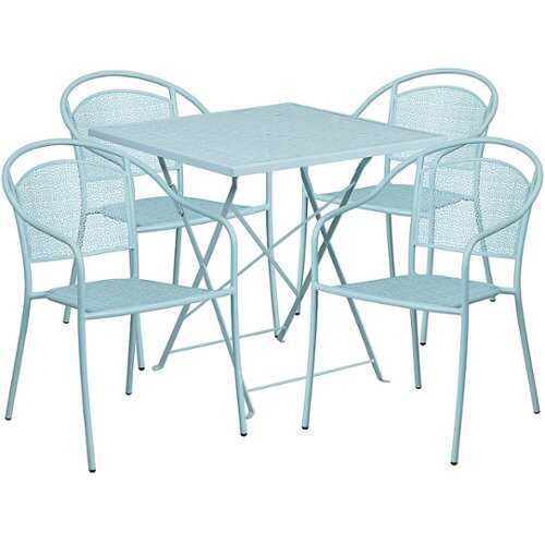 Rent to own Alamont Home - Oia Outdoor Square Contemporary Metal 5 Piece Patio Set - Sky Blue