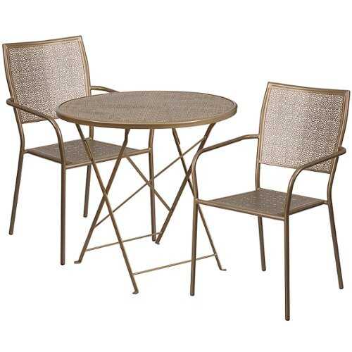 Rent to own Alamont Home - Oia Outdoor Round Contemporary Metal 3 Piece Patio Set - Gold