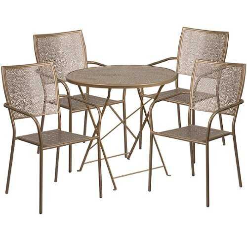 Rent to own Alamont Home - Oia Outdoor Round Contemporary Metal 5 Piece Patio Set - Gold