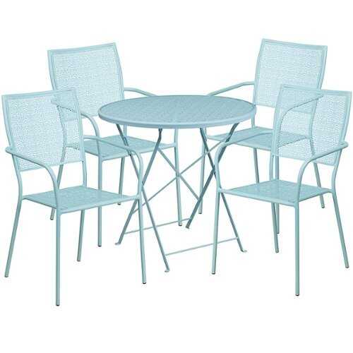 Rent to own Alamont Home - Oia Outdoor Round Contemporary Metal 5 Piece Patio Set - Sky Blue