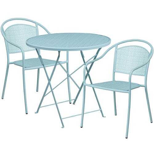 Rent to own Alamont Home - Oia Outdoor Round Contemporary Metal 3 Piece Patio Set - Sky Blue