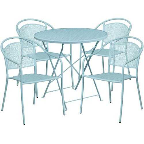 Rent to own Alamont Home - Oia Outdoor Round Contemporary Metal 5 Piece Patio Set - Sky Blue