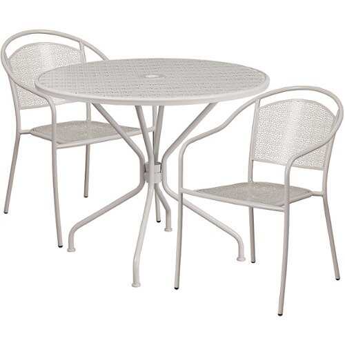 Rent to own Alamont Home - Oia Outdoor Round Contemporary Metal 3 Piece Patio Set - Light Gray